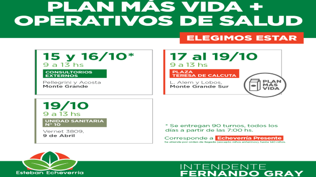 EE CONTROLES DE SALUD E INSCRIPCIONES AL PLAN MÁS VIDA EN MONTE GRANDE Y 9 DE ABRIL